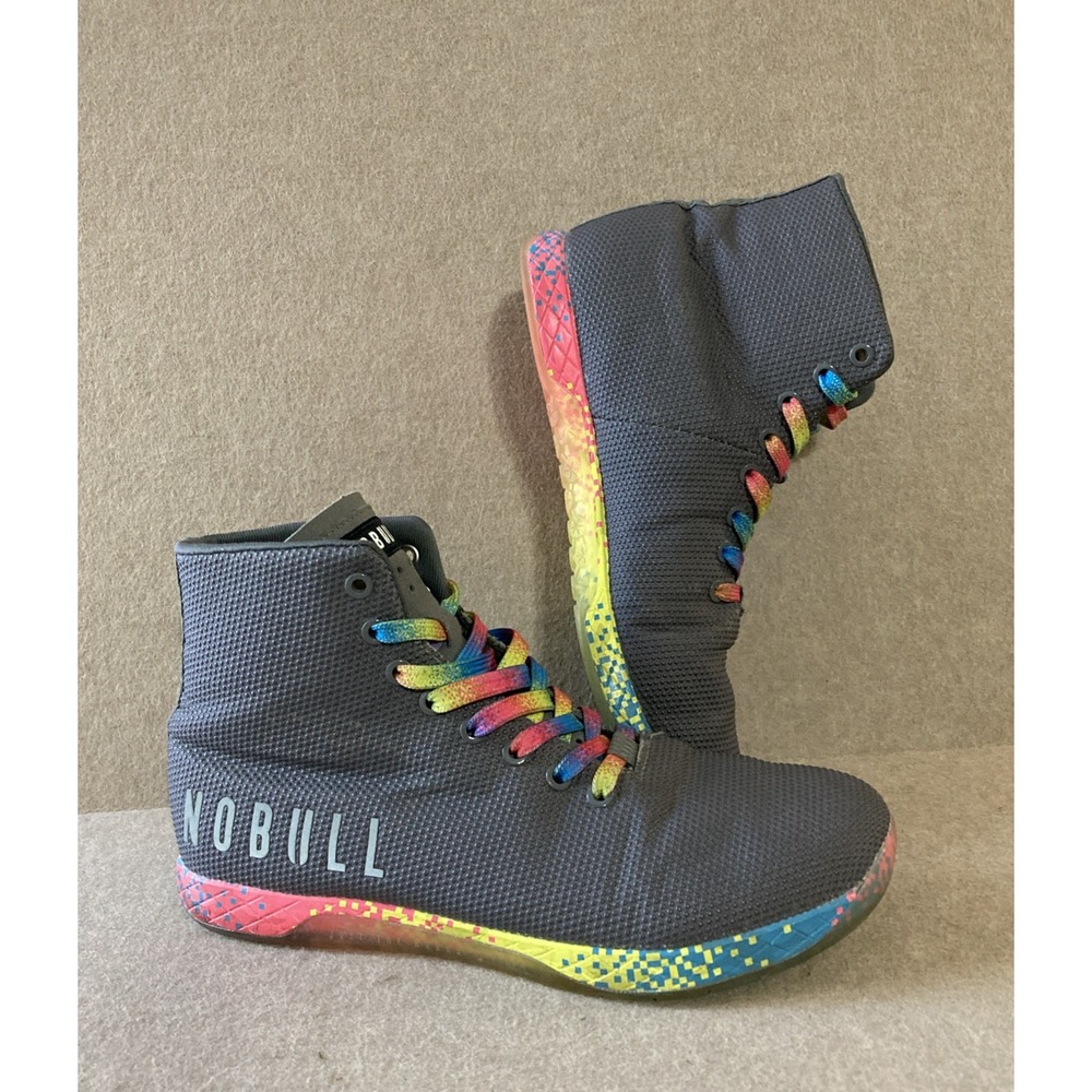 Nobull Outwork High Top Workout Trainer Shoes Mens 9.5 Grey Rainbow Super Fabric - Picture 2 of 6